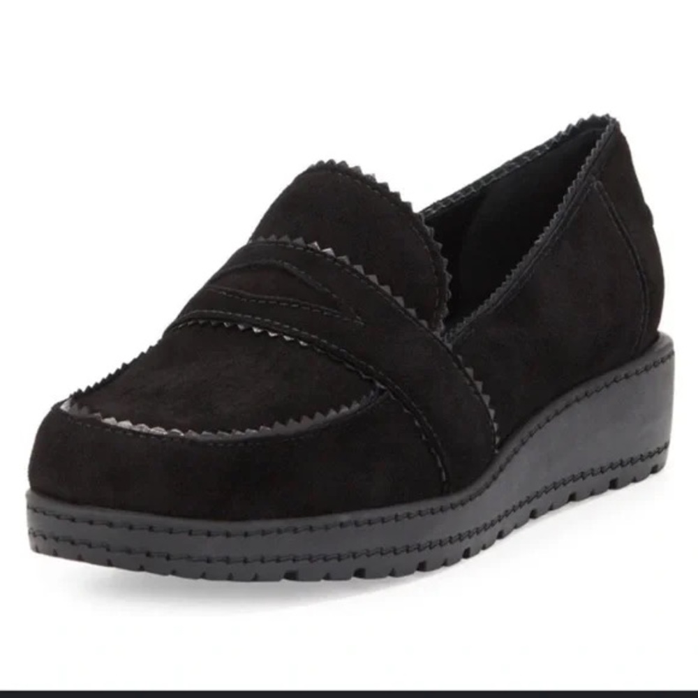 Stuart Weitzman Schooldays Penny Loafer Black Suede Slip On Shoes Womens 10